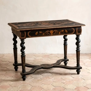 An exceptional ebony, fruitwood and bone floral marquetry table