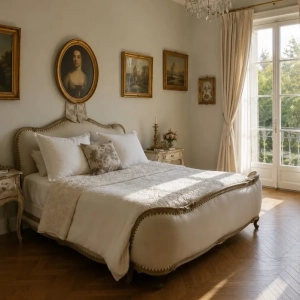 ANTIQUE FRENCH DEMI CORBEILLE BED