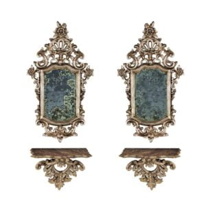 PAIR OF SILVERED MIRRORS & CONSOLES